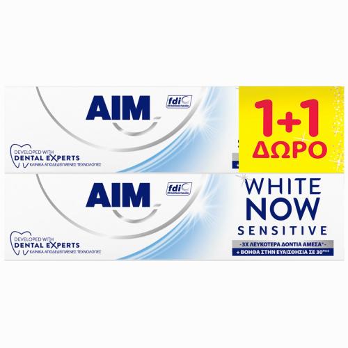 Aim Πακέτο Προσφοράς White Now Sensitive Toothpaste Οδοντόκρεμα για 3 Φορές Λευκότερα Δόντια & Άμεση Ανακούφιση από την Ευαισθησία σε 30